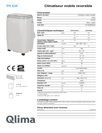 Product information | Qlima PH 635 Clim réversible Product fiche | Fixfr