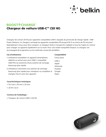 Product information | Belkin 20W Chargeur allume-cigare Product fiche | Fixfr