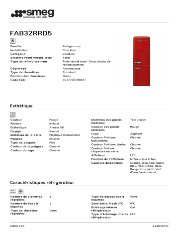 Product information | Smeg FAB32RRD5 Réfrigérateur combiné Product fiche | Fixfr