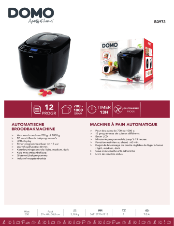 Product information | Domo B3973 Machine à pain Manuel utilisateur | Fixfr