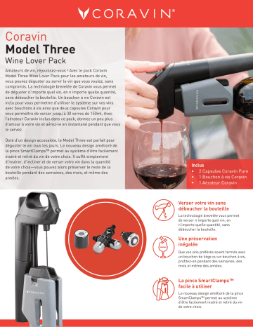 Product information | Coravin Model Three Wine Lover pack Système de préservation Product fiche | Fixfr