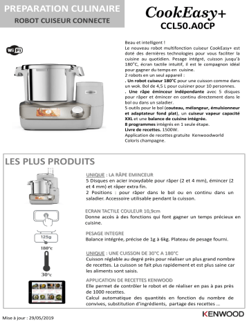 Manuel du propriétaire | Kenwood Connecté CookEasy+CCL50.A9CP Robot cuiseur Owner's Manual | Fixfr