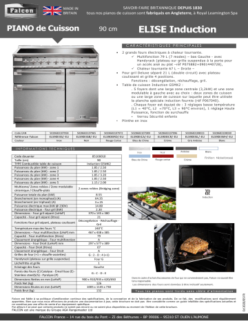 ELS90EISL/-EU | ELISE90 INDUC BLANC | Product information | Falcon ELISE90 INDUC INOX Piano de cuisson induction Manuel utilisateur | Fixfr