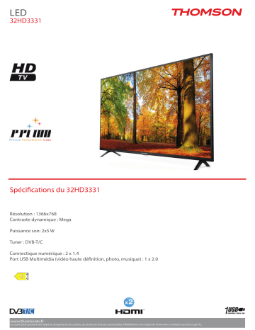 Product information | Thomson 32HD3331 TV LED Product fiche | Fixfr