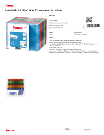 Product information | Hama Slim CD pack de 25 Différents coloris Boite à CD/DVD Product fiche | Fixfr