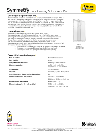 Product information | Otterbox Samsung Note 10+ Symmetry transparent Coque Manuel utilisateur | Fixfr