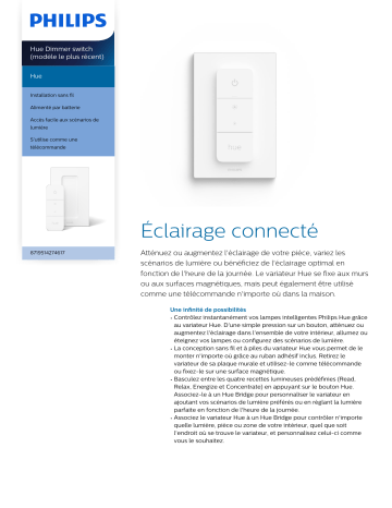 Product information | Philips Hue Dimmer switch V2 Télécommande Product fiche | Fixfr