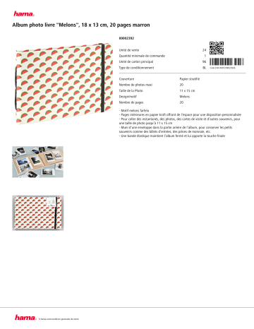 Product information | Hama Photo Melon 20 pages 18x13 Album photo Product fiche | Fixfr