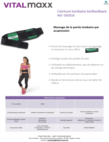 Product information | Vitalmaxx lombaire acupression Ceinture lombaire Product fiche | Fixfr