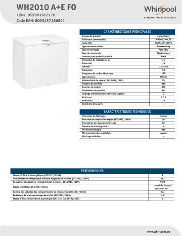 Product information | Whirlpool WH2010A+EFO Congélateur coffre Product fiche | Fixfr