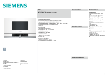 Product information | Siemens BF634LGW1 IQ700 Micro ondes encastrable Product fiche | Fixfr
