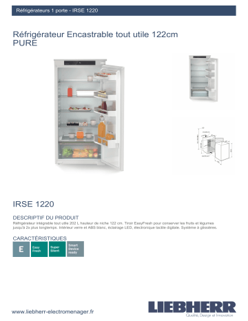 Product information | Liebherr IRSE1220 Réfrigérateur 1 porte encastrable Product fiche | Fixfr
