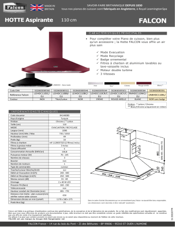 Product information | Falcon FALCON90 ROUGE BADG CHROME Hotte décorative murale Product fiche | Fixfr