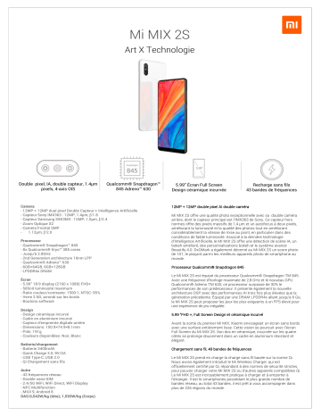Product information | Xiaomi Mi Mix 2S 64Go Noir Smartphone Product fiche | Fixfr