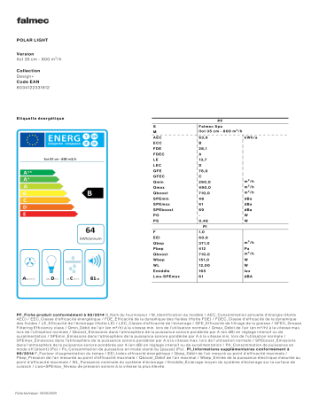 Product information | Falmec POLAR LIGHT Hotte décorative îlot Product fiche | Fixfr