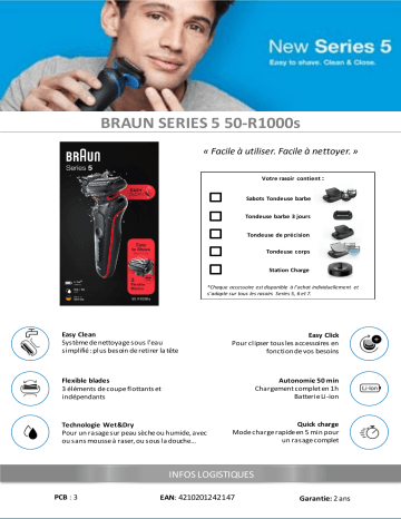 Product information | Braun SERIES 5 50-R1000S Rasoir électrique Product fiche | Fixfr