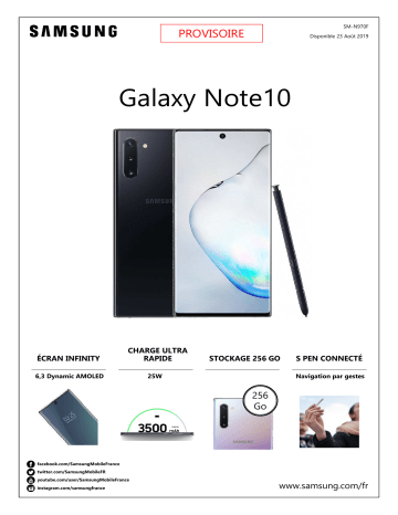 Product information | Samsung Galaxy Note 10 Silver Smartphone Product fiche | Fixfr