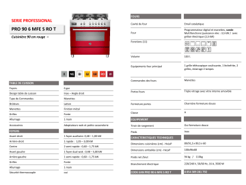 Product information | Bertazzoni PRO 90 6 MFE S RO T Piano de cuisson mixte Product fiche | Fixfr