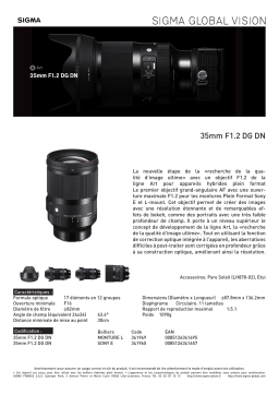 Sigma 35mm F1.2 DG DN Art Sony E Objectif pour Hybride Plein Format Product fiche