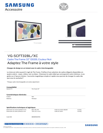 Product information | Samsung Cadre VG-SCFT32BL 2020 The Frame Noir Cadre The Frame Product fiche | Fixfr