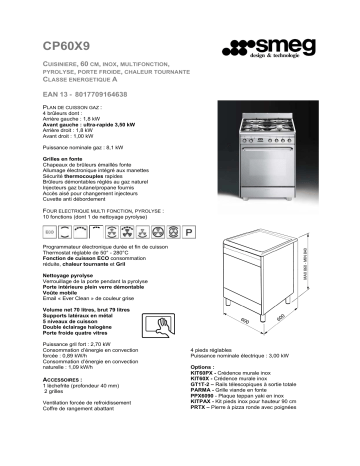 Product information | Smeg CP60X9 Cuisinière mixte Product fiche | Fixfr