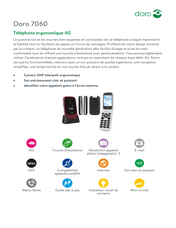 Product information | Doro 7060 Noir / Blanc Téléphone portable Product fiche | Fixfr