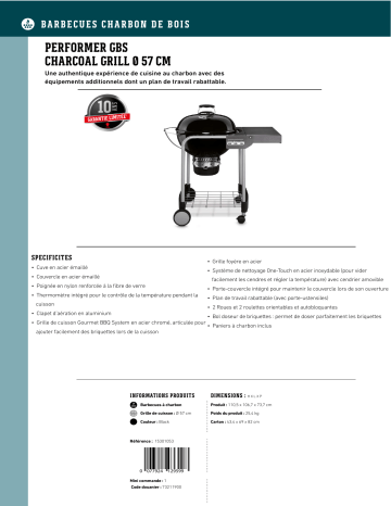 Product information | Weber Performer GBS Charcoal Grill 57 cm noir Barbecue charbon Product fiche | Fixfr