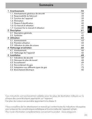 Manuel du propriétaire | Smeg PVL6106CN Table gaz Owner's Manual | Fixfr