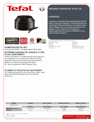 Product information | Tefal Ingenio Expertise Casserole 4p induc Batterie de cuisine Product fiche | Fixfr