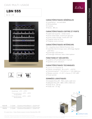 Product information | LE CHAI LBN555 Cave à vin encastrable Manuel utilisateur | Fixfr