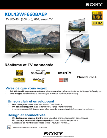 Product information | Sony KDL43WF660 TV LED Product fiche | Fixfr