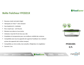 Product information | Food Saver FFC021X01 Boite Fraicheur 700ml Boîte sous vide Product fiche | Fixfr