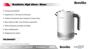 Product information | Breville VKJ944X-01 HIGH WHITE GLOSS JUG KETTLE Bouilloire Product fiche | Fixfr