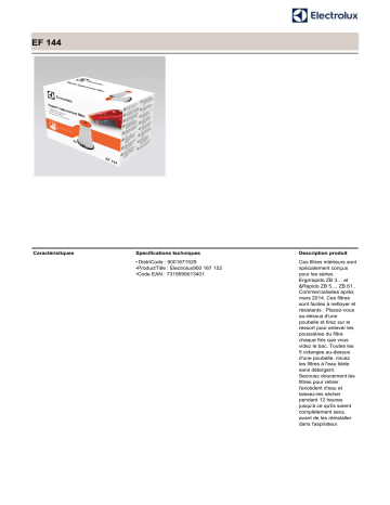 Product information | Electrolux EF144 filtre plissé pour ergorapido Filtre Product fiche | Fixfr