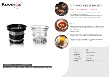 Product information | Kuvings KIT SMOOTHIE et ICE CREAM Kit smoothies et sorbet Product fiche | Fixfr