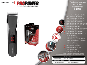 Product information | Remington HC7170 Pro Power Titanium Ultra Tondeuse cheveux Product fiche | Fixfr