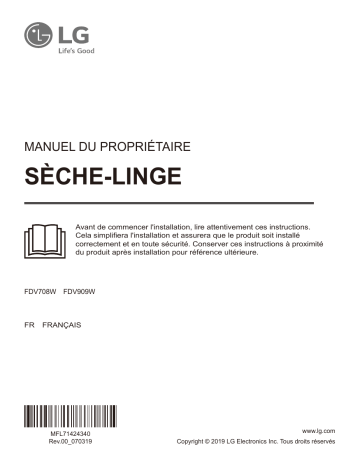 Manuel du propriétaire | LG RH9V92BS DUAL Inverter Heat Pump Sèche linge pompe à chaleur Owner's Manual | Fixfr