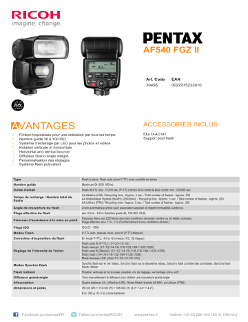 Product information | Pentax AF-540 FGZ II Flash Product fiche | Fixfr