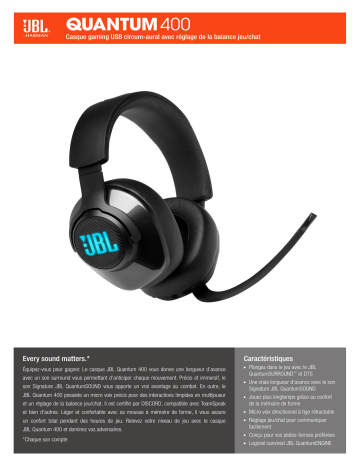 Product information | JBL Quantum 400 Noir Casque gamer Product fiche | Fixfr