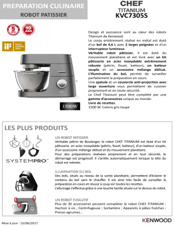 Product information | Kenwood KVC7305S Chef Titanium Robot pâtissier Product fiche | Fixfr