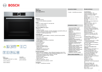 Product information | Bosch HBG672BS2 Série 8 Four encastrable Product fiche | Fixfr