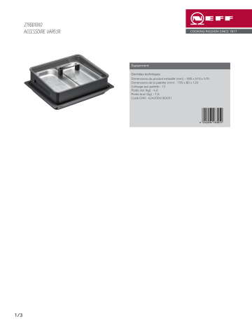 Product information | Neff Z19DD10X0 Plat vapeur Product fiche | Fixfr