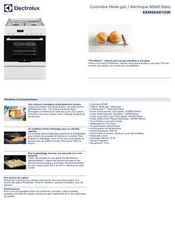 Product information | Electrolux EKM66901OW Cuisinière mixte Product fiche | Fixfr