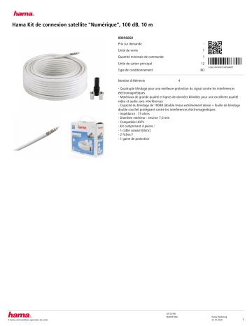 Product information | Hama de raccordement satellite 100db 10M Câble antenne TV Product fiche | Fixfr