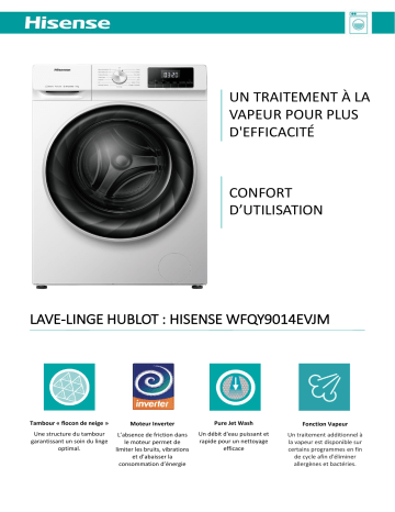 Product information | Hisense WFQY9014EVJM Lave linge hublot Product fiche | Fixfr