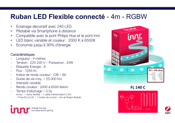 Product information | Innr Ruban LED Connecté Couleur 4m 2000-6500K Bandeau LED Product fiche | Fixfr