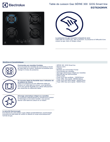 Product information | Electrolux EGT6242NVK/1 Table gaz Product fiche | Fixfr