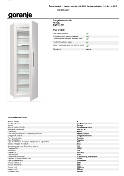 Gorenje FN6191CW Congélateur armoire Product fiche