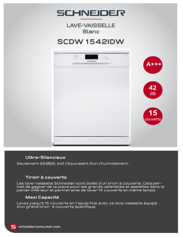 Product information | Schneider SCDW1542IDW Lave vaisselle 60 cm Product fiche | Fixfr