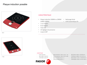 Product information | Fagor 1831 Rouge Plaque induction Product fiche | Fixfr